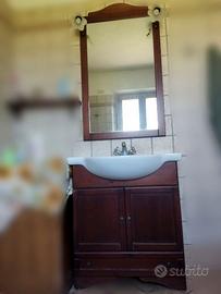 Lavabo mobile arte povera in legno con specchio