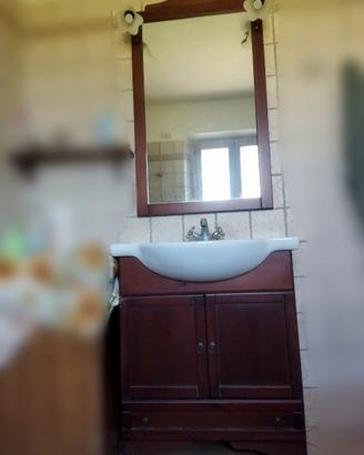 Lavabo mobile arte povera in legno con specchio