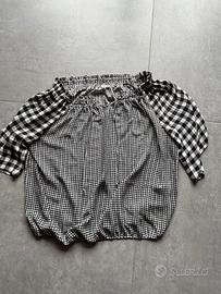 Blusa chiffon nera e bianca Fiorella rubino