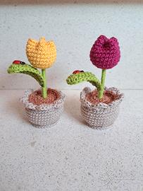 2 tulipano all'uncinetto, altezza circa 13cm