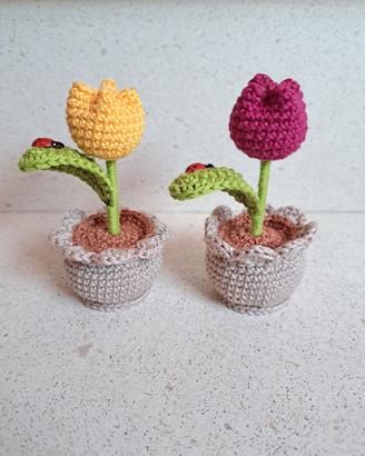 2 tulipano all'uncinetto, altezza circa 13cm
