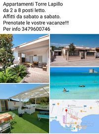 Appartamento Torre Lapillo 1-8agosto fino 8 posti