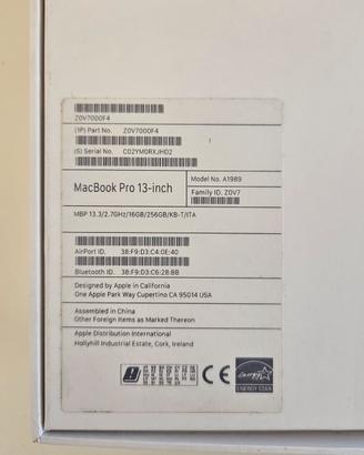 MacBook Pro 13" 2018– i7 - 16GB RAM-batteria nuova