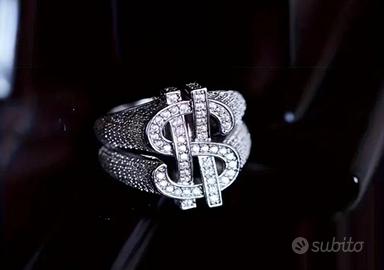 Anello dollaro ice ghiacciato strass stile trap 