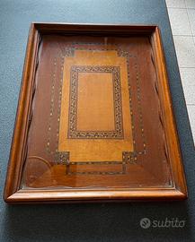Vassoio in legno con intarsio geometrico vintage
