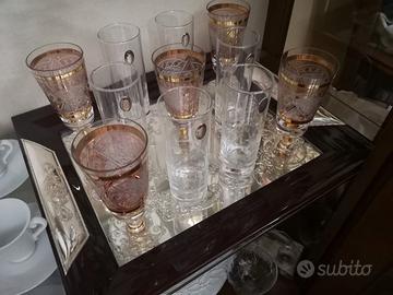 Set bicchieri e vassoio in legno e argento