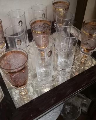 Set bicchieri e vassoio in legno e argento