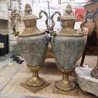 COPPIA VASI MARMO VERDE MANICI INTRECCIO