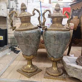 COPPIA VASI MARMO VERDE MANICI INTRECCIO