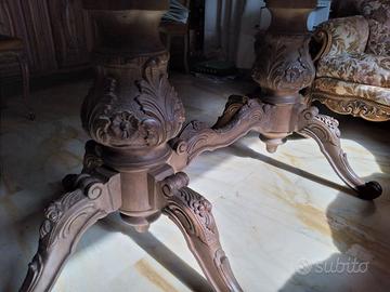 Tavolo Mogano antico artigian. doppio tripiede