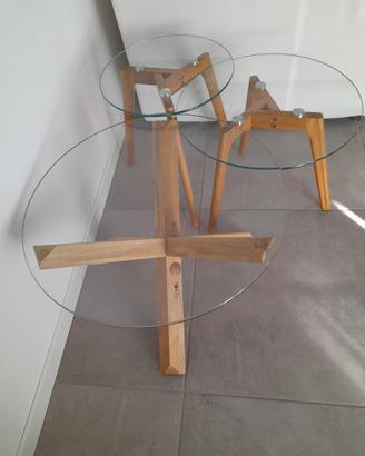 Set  3 Tavolini in legno e vetro