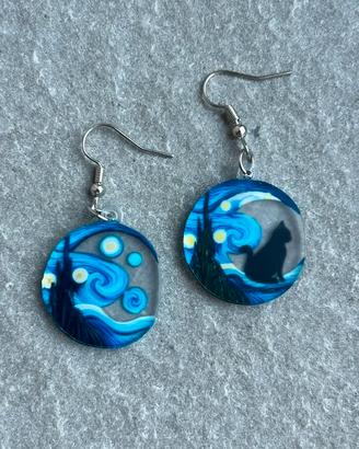 Orecchini Notte Stellata Van Gogh con Gatto