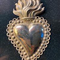 Cuore votivo Ex votoin argento con Fiamma - 10 cm