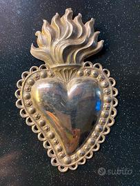 Cuore votivo Ex votoin argento con Fiamma - 10 cm