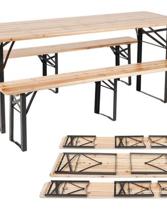 Set Birreria Tavolo Panche Pieghevoli Legno 220Cm