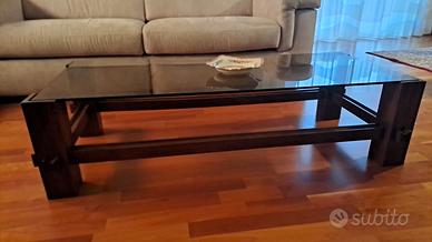 Tavolino in legno e cristallo 