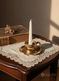 Raro portacandele vintage in ottone dorato