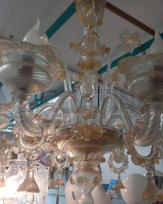 LAMPADARIO MURANO 6 BRACCIA DORATO