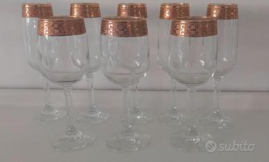 set Bicchieri vintage in vetro trasparente e oro