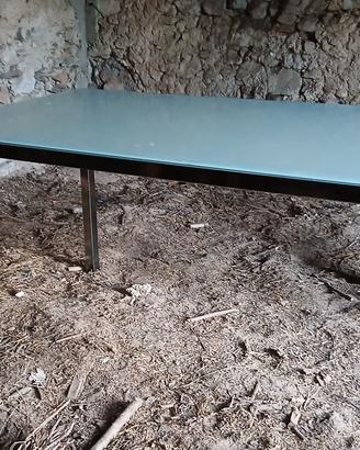 TAVOLO ACCIAIO INOX + CRISTALLO