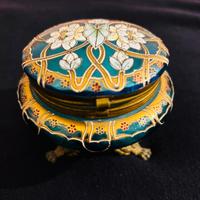 Moser blue enameled art glass footed trinket box