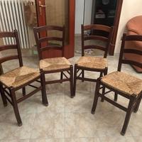 4 sedie rustiche legno e paglia