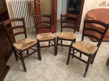 4 sedie rustiche legno e paglia
