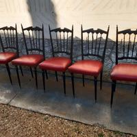 5 sedie d’epoca trono chiavarine ecopelle vintage