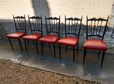 5 sedie d’epoca trono chiavarine ecopelle vintage