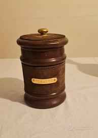 vaso portarabacco in legno e pelle scamosciata di 