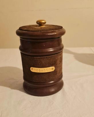 vaso portarabacco in legno e pelle scamosciata di 