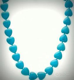 Collana cuori di turchese a doppio giro Lunga 90cm