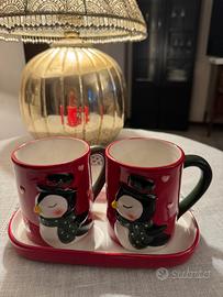 Set 2 tazze natalizie con vassoio