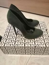 scarpa decoltè altissime verde scuro scamosciato