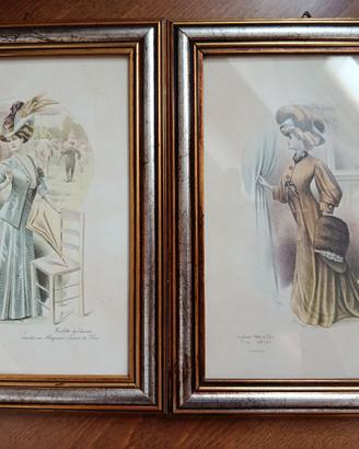 Coppia di Stampe litografiche di Moda Antiche "Les