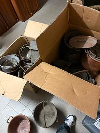 Lotto padelle, paioli, padelle in rame antico