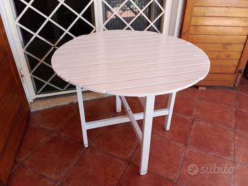 Tavolo da giardino rotondo in legno bianco 90 cm