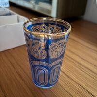 Set 6 bicchieri da tè arabi vetro decorato blu oro