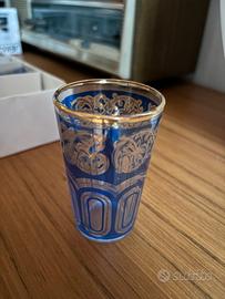 Set 6 bicchieri da tè arabi vetro decorato blu oro