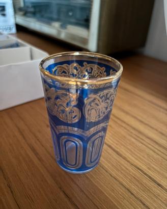 Set 6 bicchieri da tè arabi vetro decorato blu oro