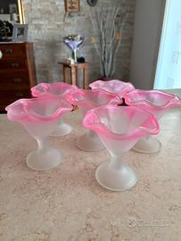 Set 6 coppe vintage in vetro satinato rosa