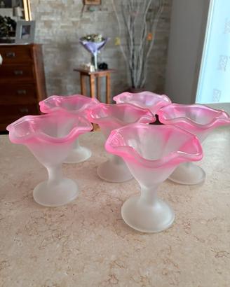 Set 6 coppe vintage in vetro satinato rosa