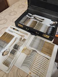 elegante set posate 75 pezzi placcato oro 24 k. 