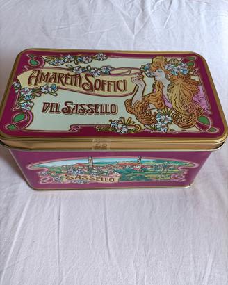 scatola latta vintage con bottoni