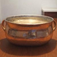 cachepot o vaso ovale, argentato, con manici