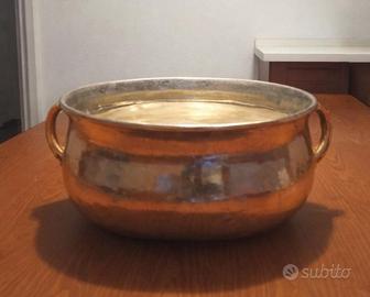 cachepot o vaso ovale, argentato, con manici