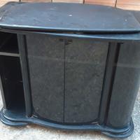 Mobile Poggia TV girevole con ante vetro e rotelle