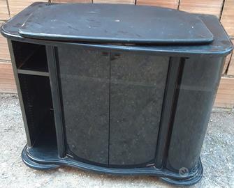 Mobile Poggia TV girevole con ante vetro e rotelle