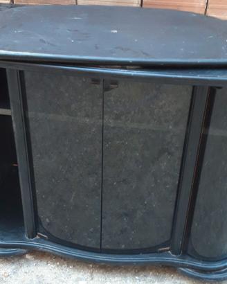 Mobile Poggia TV girevole con ante vetro e rotelle