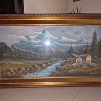 Quadro paesaggio montano con cornice dorata